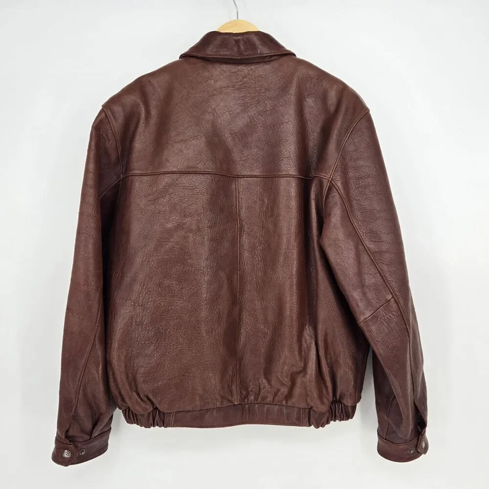 Vintage genuine lamb leather brown bomber jacket -‎ mens medium